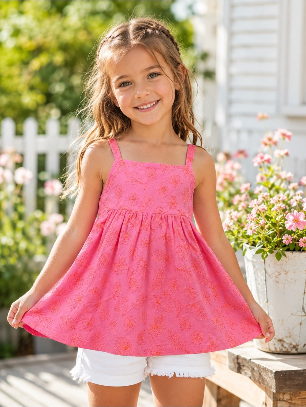 Sigrid Olsen Kids Embroidered Swing Top | Pink | Girls Size 5/6 | NWT